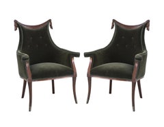 Paire de chaises de cheminée Hollywood Regency de Grosfeld House à motif guirlande et drapé