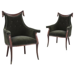 Used Pair Hollywood Regency Grosfeld House Swag & Drape Fireside Chairs