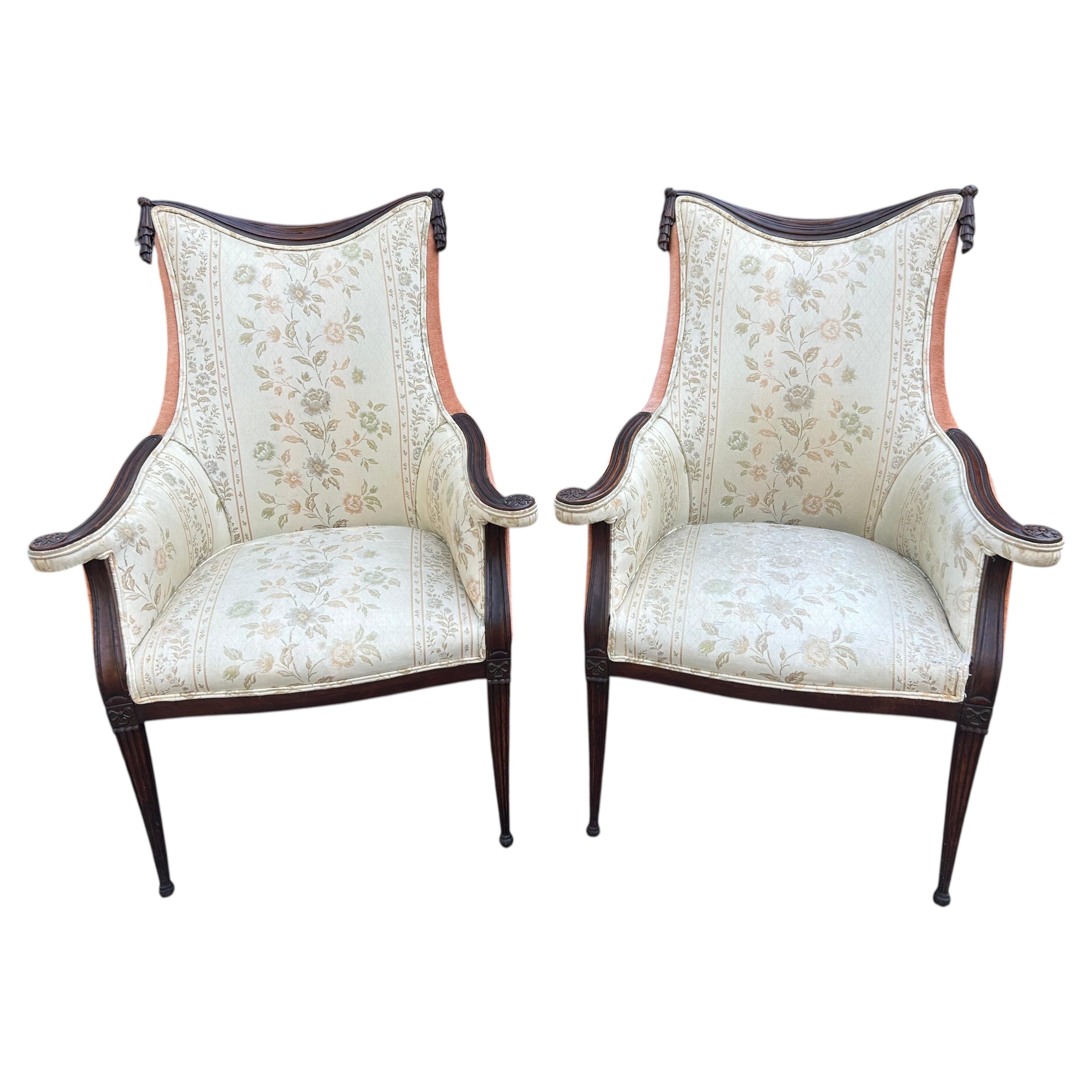 Pair Hollywood Regency Grosfeld House Swag & Drape Lounge Chairs, Circa 40's