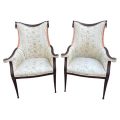 Pair Hollywood Regency Grosfeld House Swag & Drape Lounge Chairs, Circa 40's