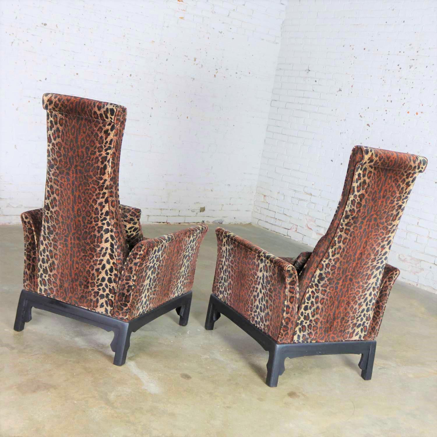 Hollywood Regency High Back Chairs Velvet Animal Print Style of James Mont, Pair 10