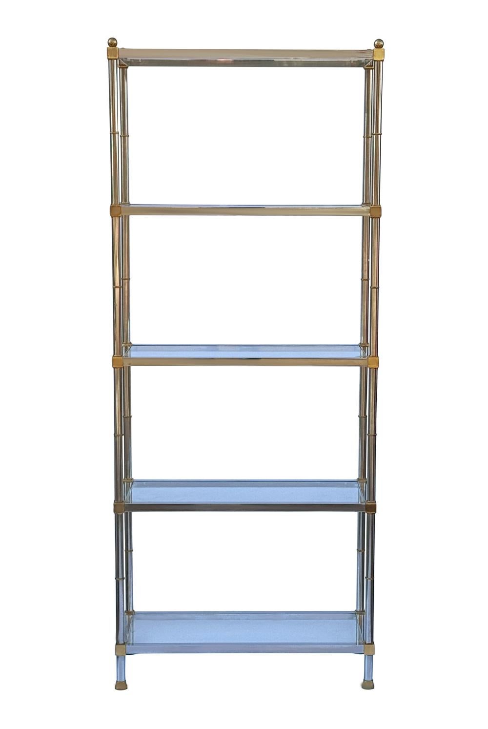 Pair Hollywood Regency Italian Brass & Chrome Shelves or Etageres Maison Jansen For Sale 5