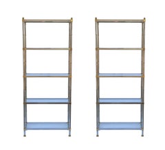 Pair Hollywood Regency Italian Brass & Chrome Shelves or Etageres Maison Jansen