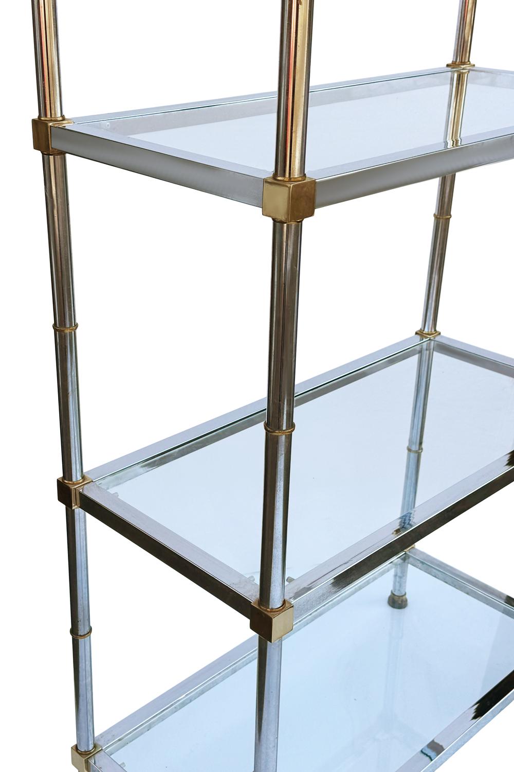 Late 20th Century Pair Hollywood Regency Italian Brass & Chrome Shelves or Etageres Maison Jansen For Sale