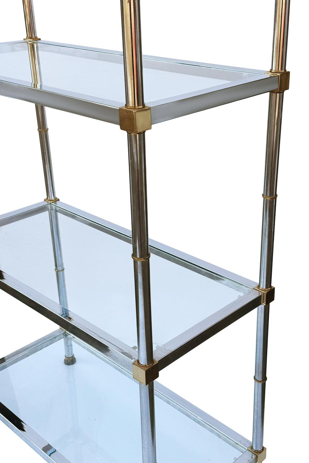 Pair Hollywood Regency Italian Brass & Chrome Shelves or Etageres Maison Jansen For Sale 3