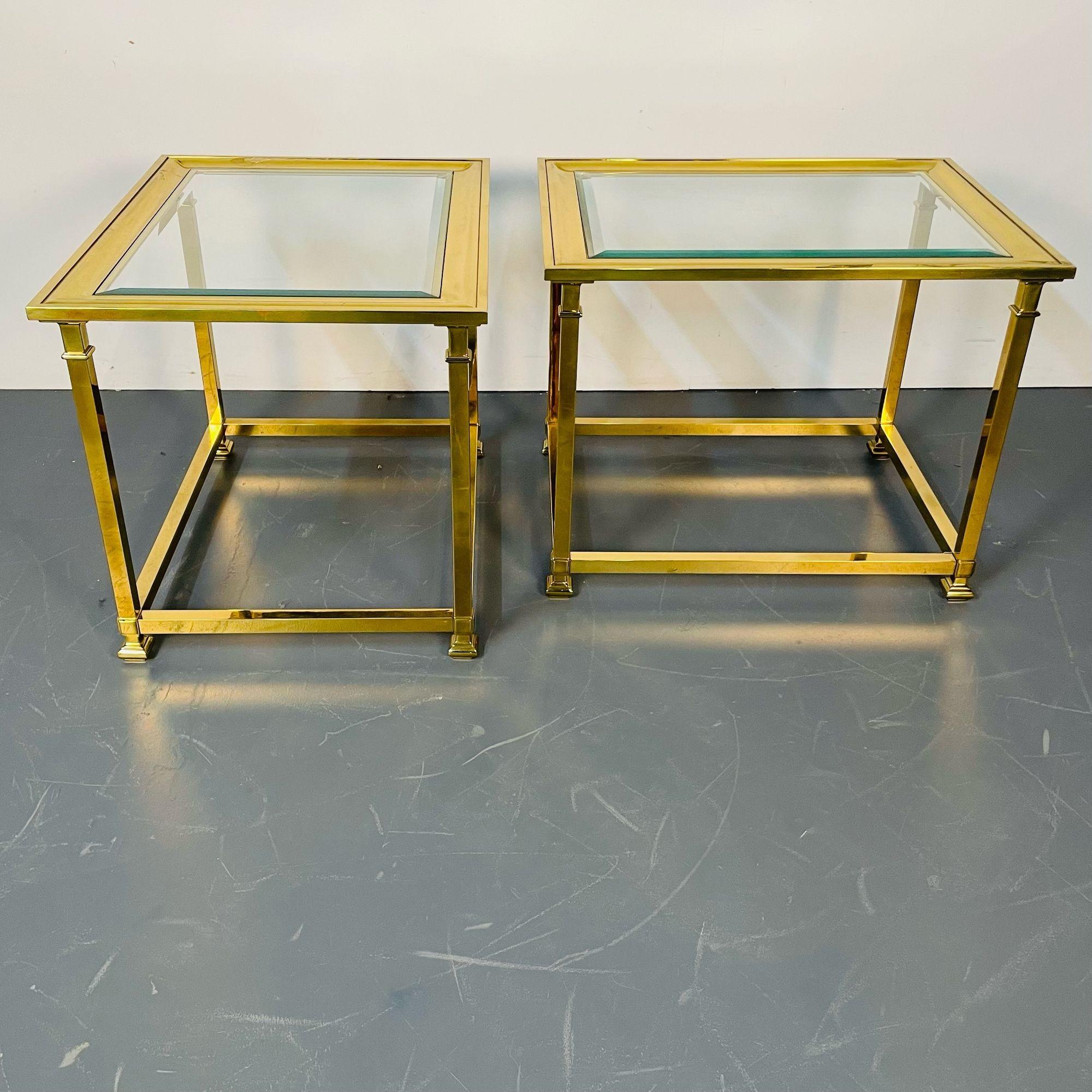Pair Hollywood Regency Mastercraft Brass, Glass End / Side Tables, Midcentury For Sale 3