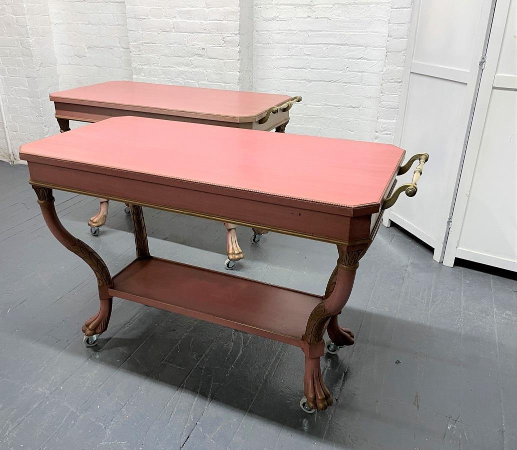 Pair Hollywood Regency Painted Bar Carts In Good Condition For Sale In New York, NY