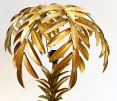 Pair Hollywood Regency Palm Lamps Gilt Table Light