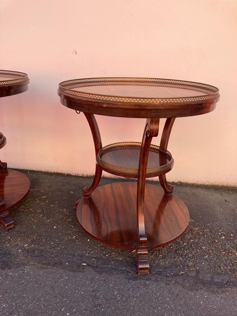 They are a matched pair
They are very unique in design
They are elegant as well as very useful
They are French in origin
The top and base are the same dimensions with the top gallery and middle with a pierced brass detail.