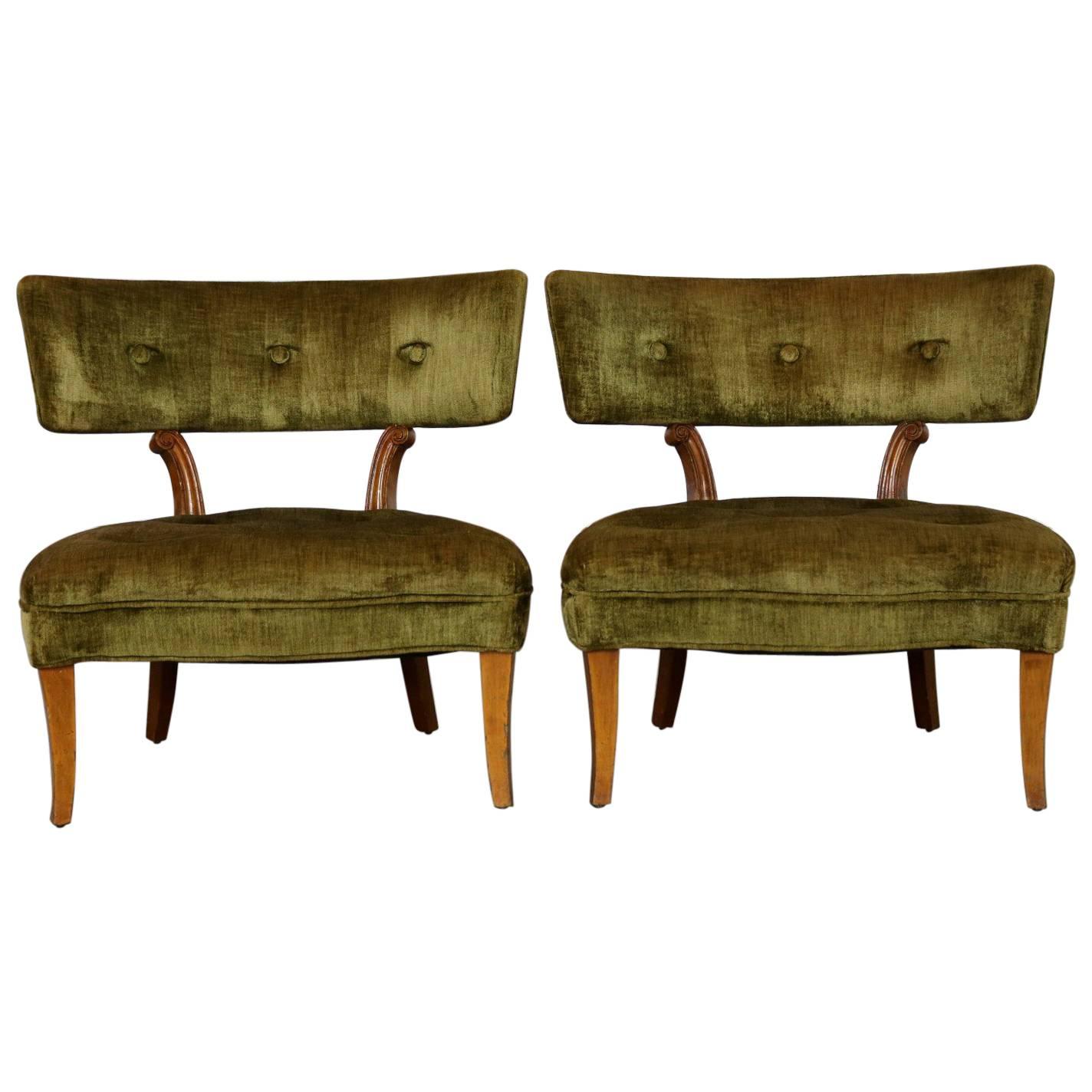 Hollywood Regency Pair Slipper Chairs Style of Lorin Jackson for Grosfeld House