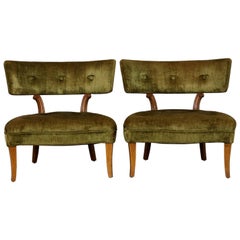 Vintage Hollywood Regency Pair Slipper Chairs Style of Lorin Jackson for Grosfeld House