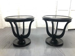 Pair of Hollywood Regency Smoked Mirrored Top Side Tables
