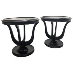 mirrored side tables Pair of Hollywood Regency Smoked Mirrored Top Side Tables