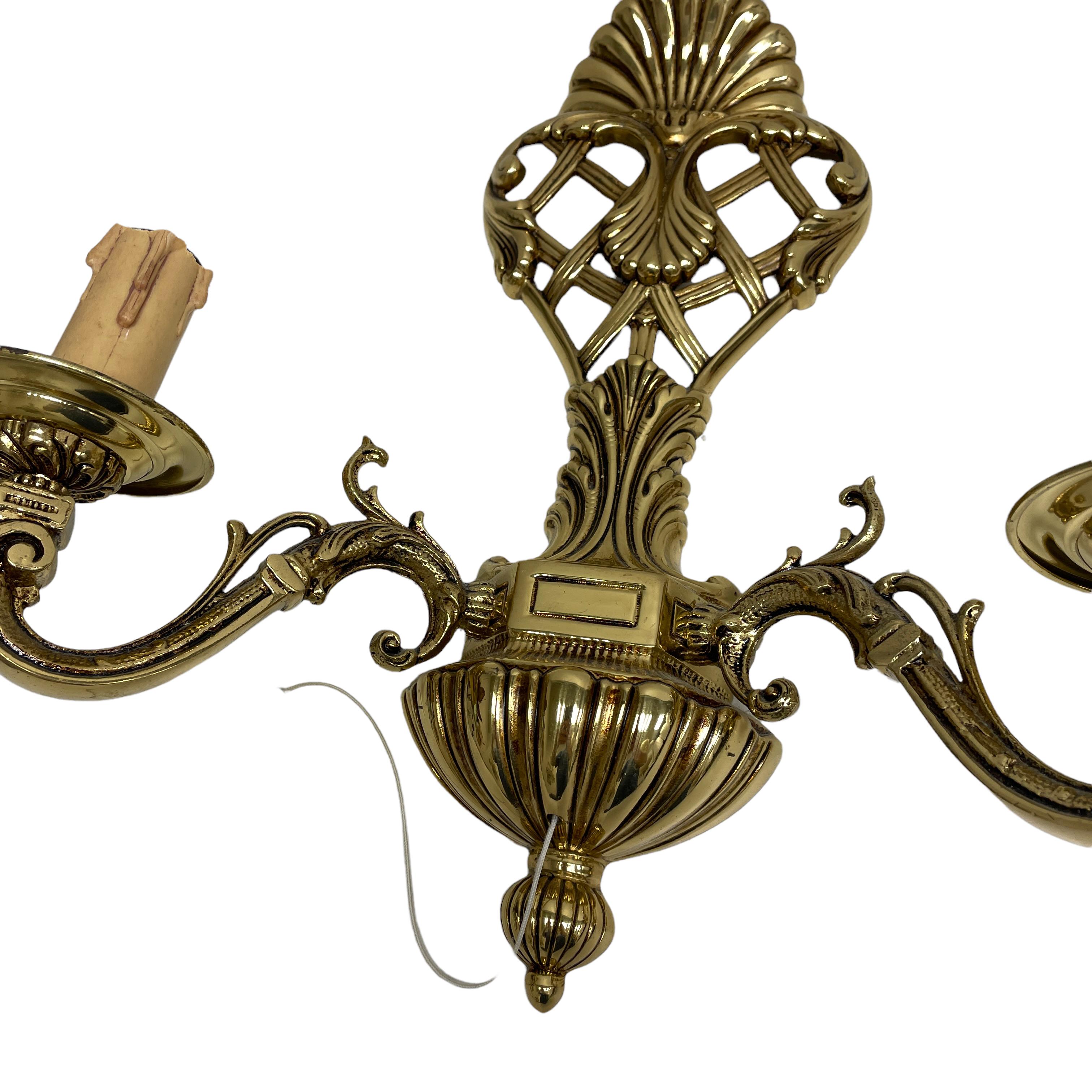 Pair Hollywood Regency Style Two-Light Wall Sconces, Vintage, German, 1960s For Sale 2