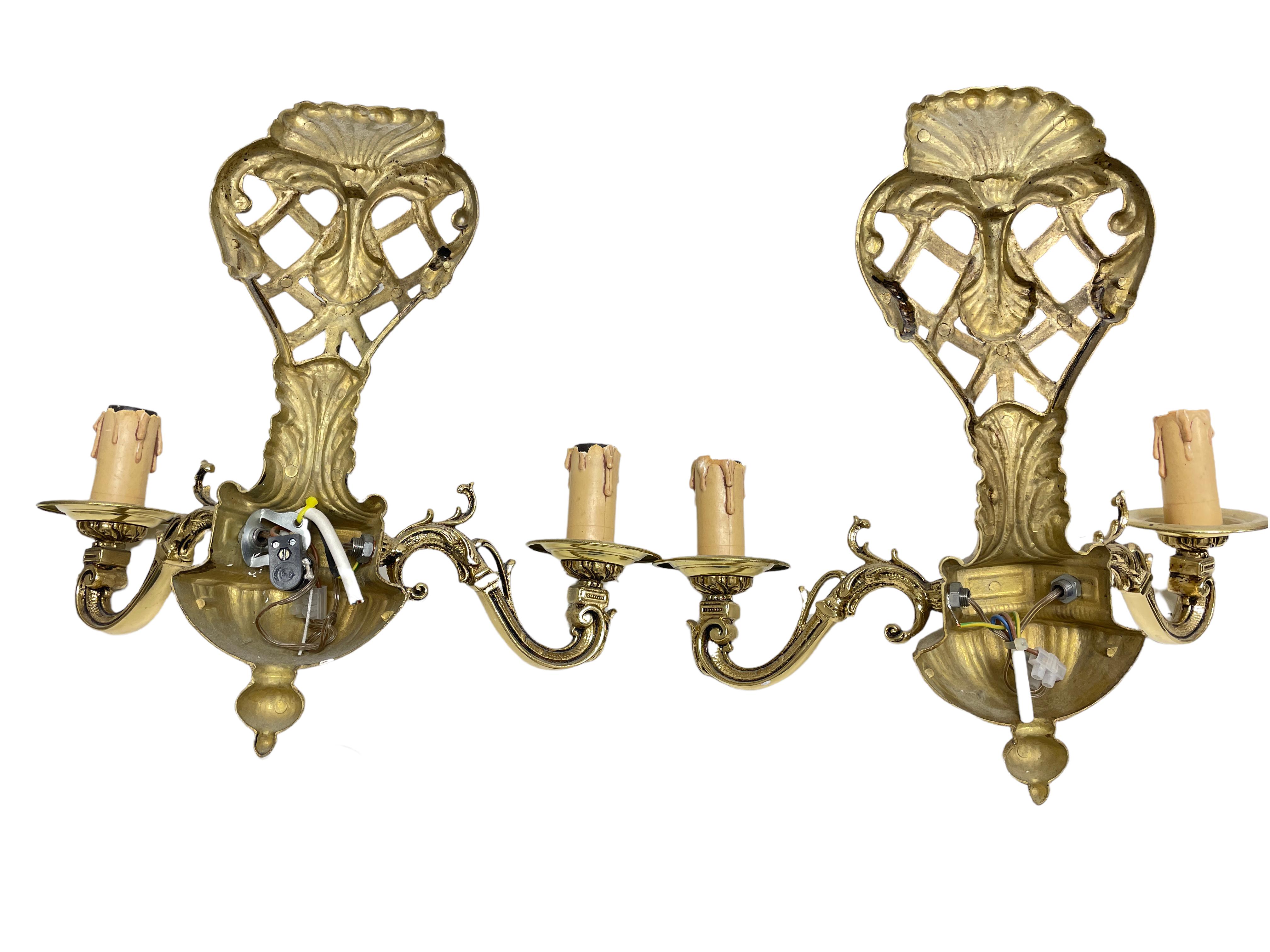 Pair Hollywood Regency Style Two-Light Wall Sconces, Vintage, German, 1960s For Sale 3