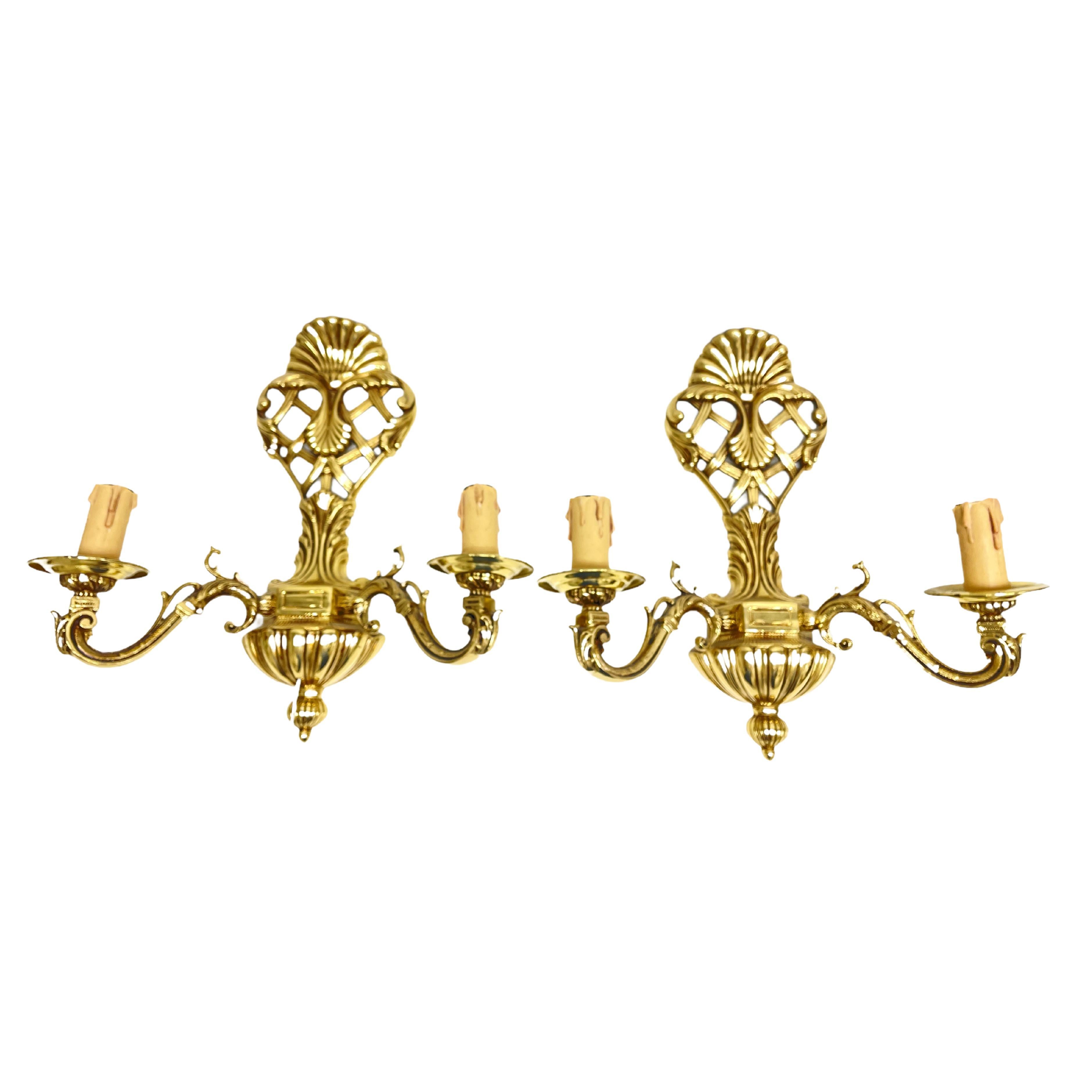 Pair Hollywood Regency Style Two-Light Wall Sconces, Vintage, German, 1960s For Sale