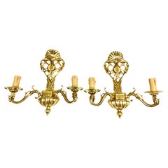 Pair Hollywood Regency Style Two-Light Wall Sconces, Vintage, German, 1960s