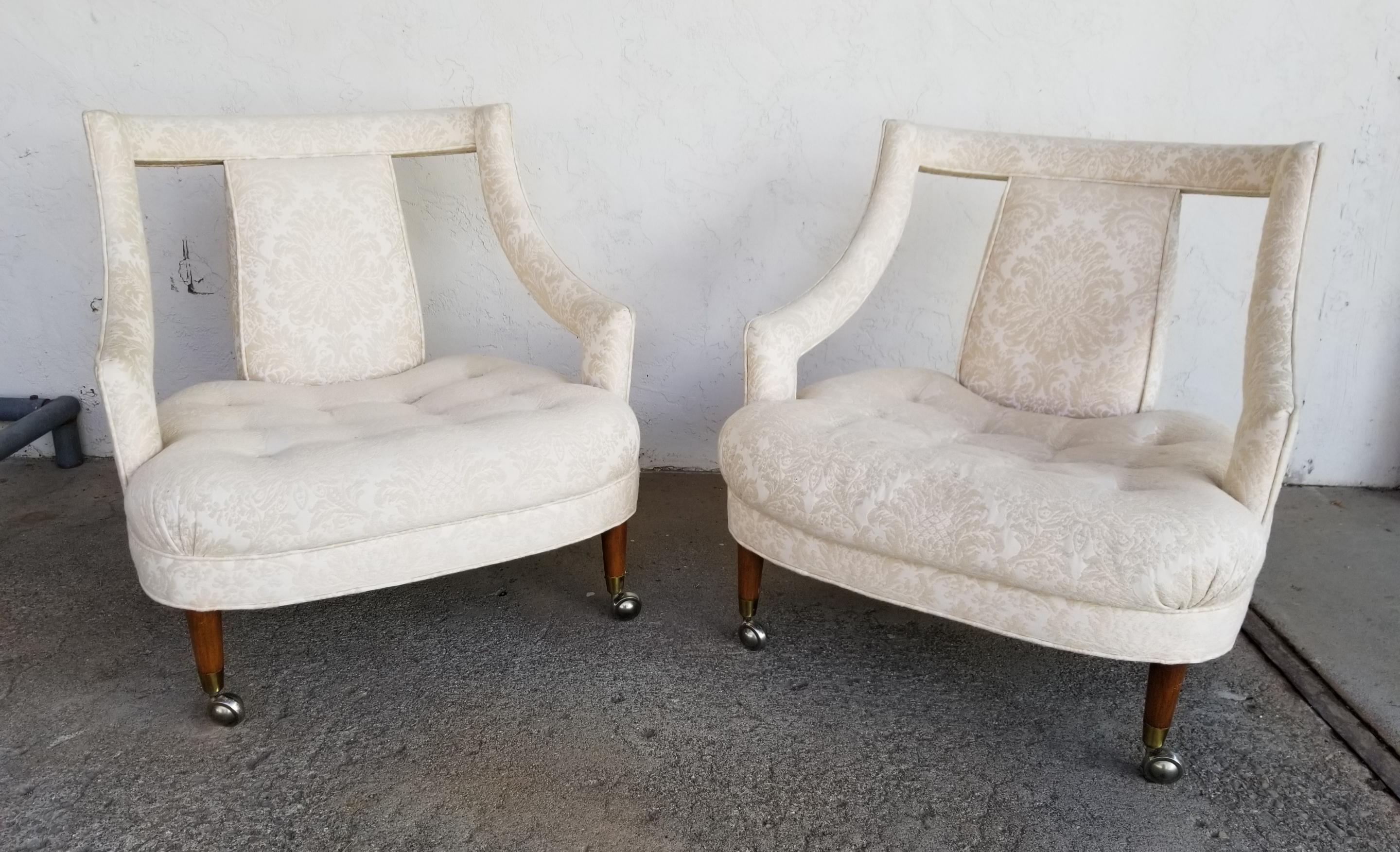 Pair of Hollywood Regency Tufted Lounge Chairs 6
