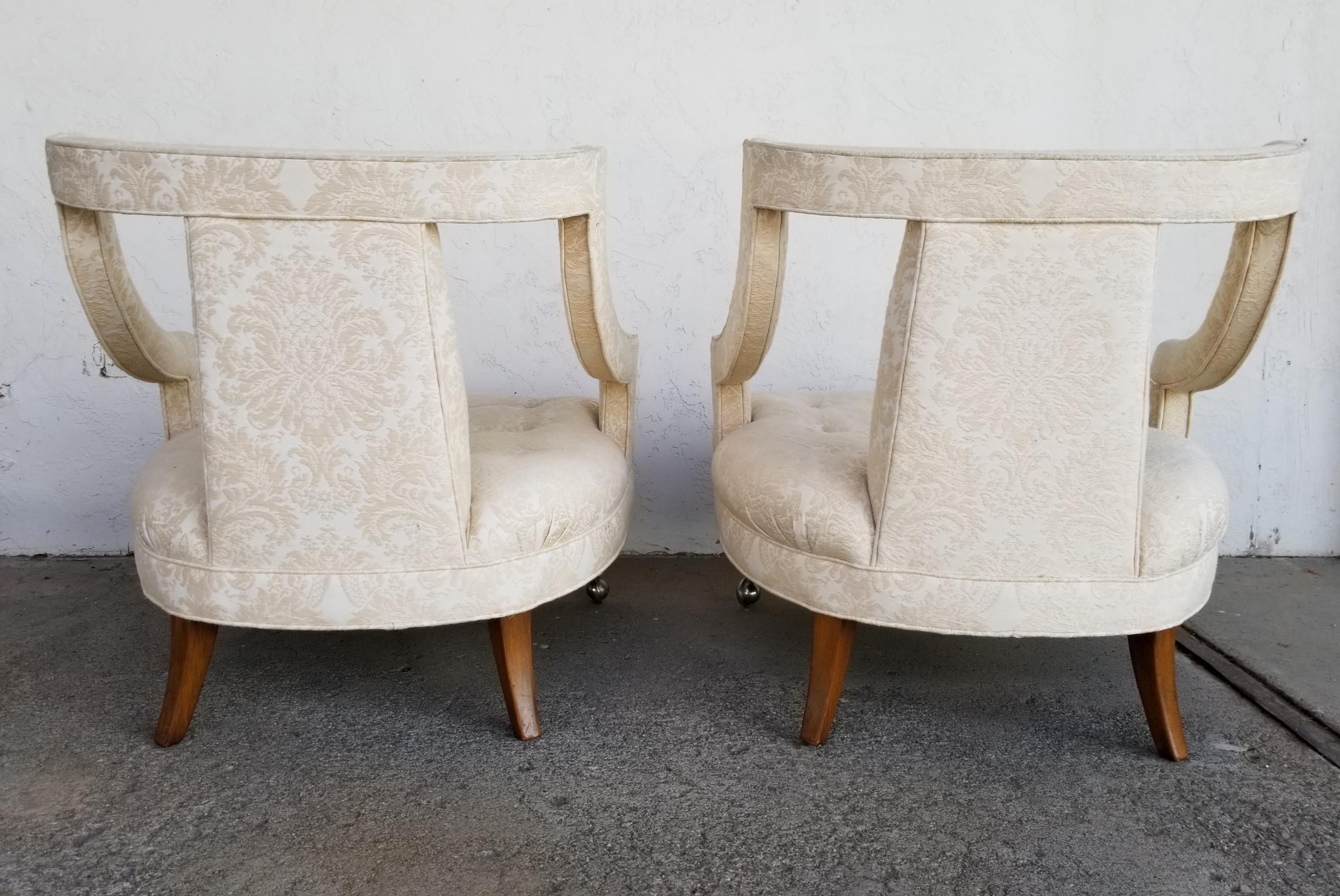 American Pair of Hollywood Regency Tufted Lounge Chairs