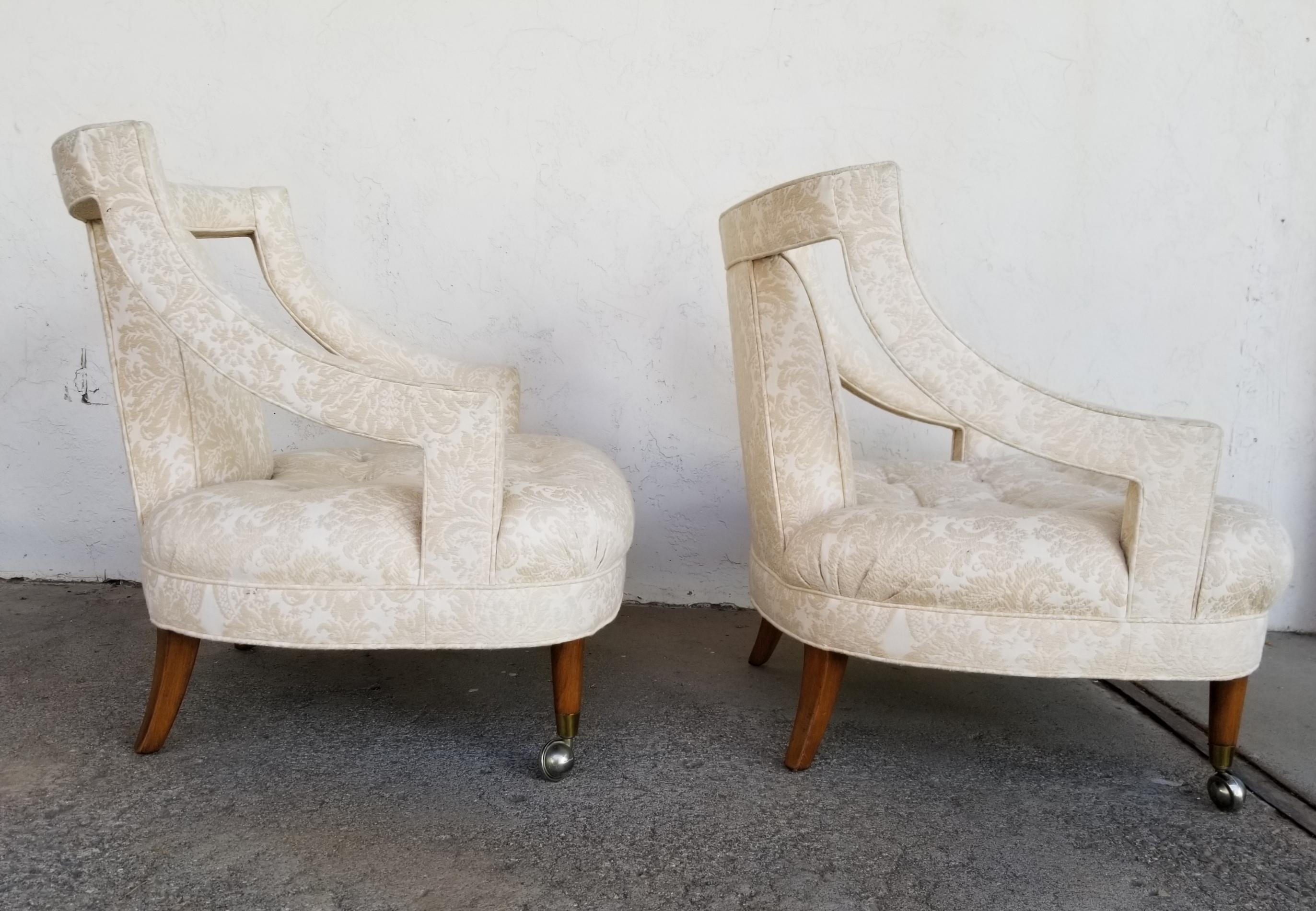 Pair of Hollywood Regency Tufted Lounge Chairs In Good Condition In Fulton, CA