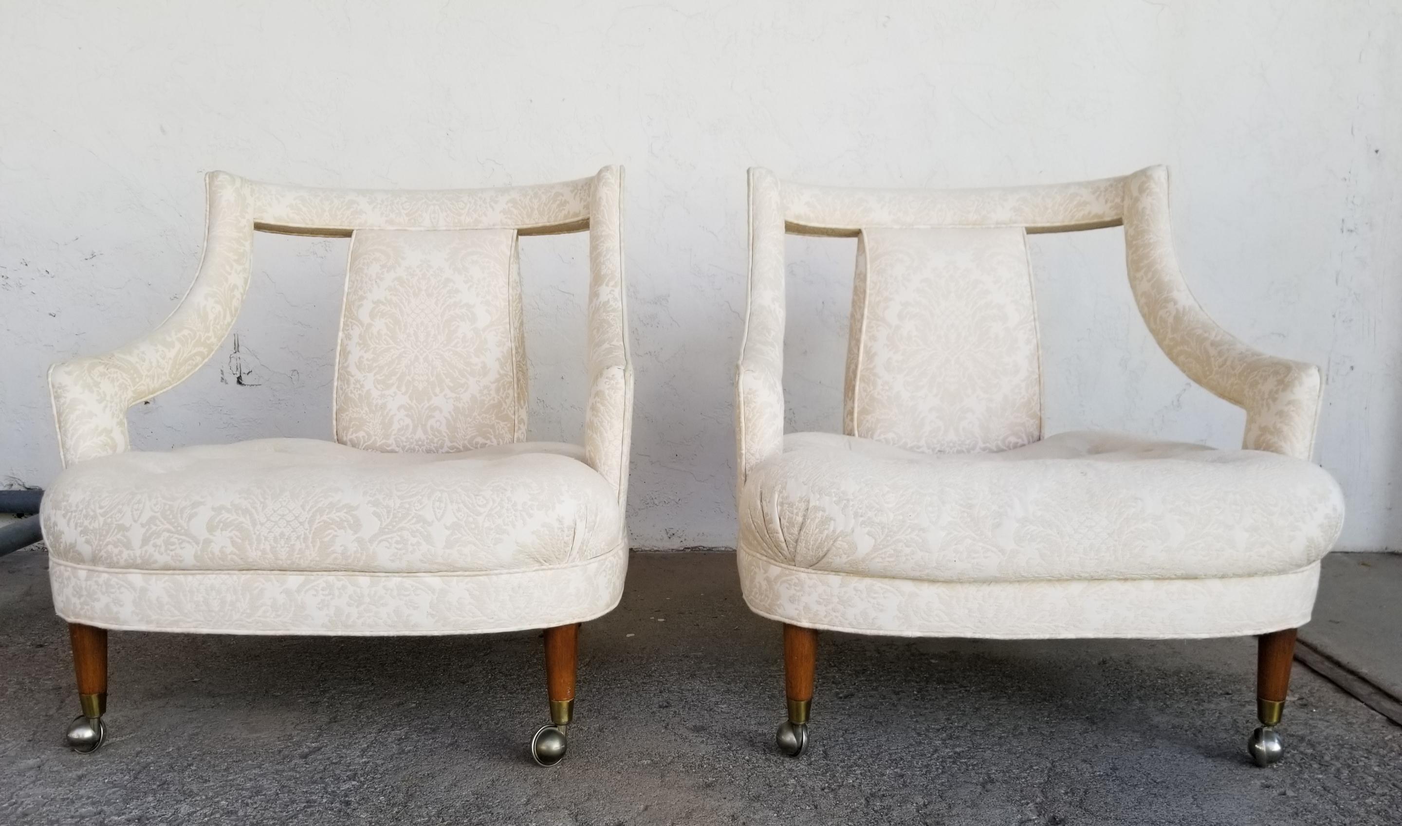 20th Century Pair of Hollywood Regency Tufted Lounge Chairs