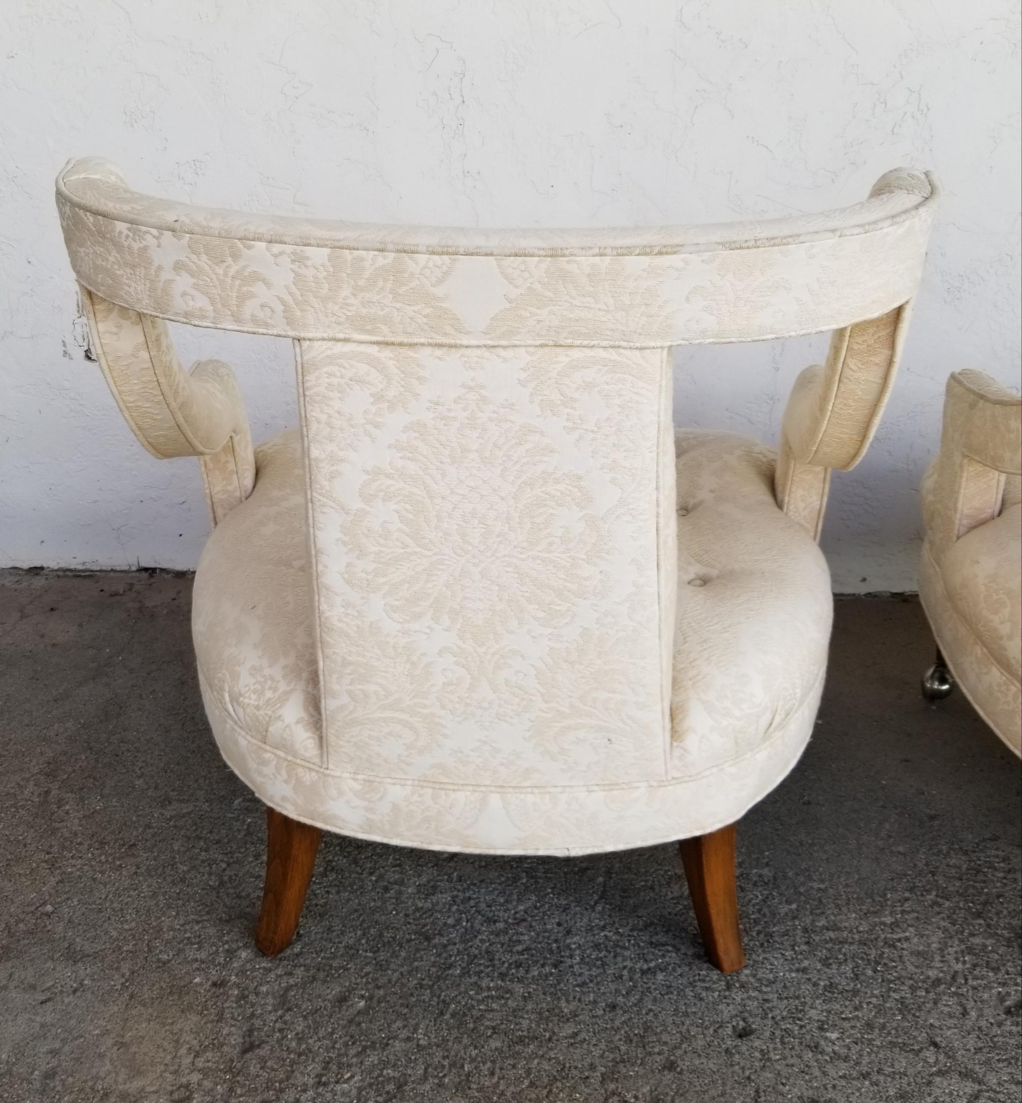Pair of Hollywood Regency Tufted Lounge Chairs 1