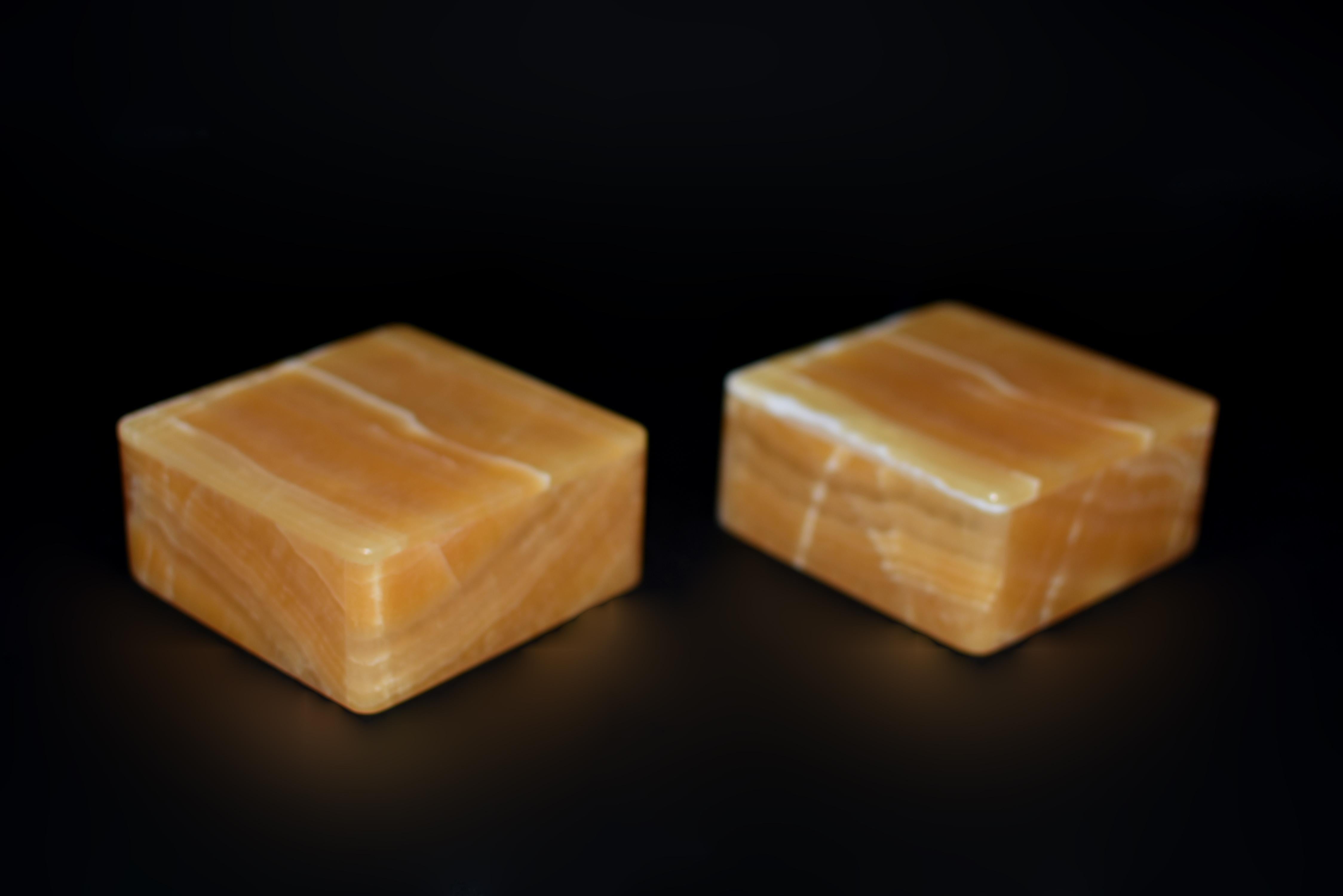 Pair Honey Calcite Onyx Box 4