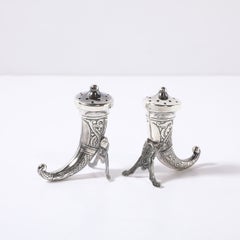 Pair Horn Form Sterling Silver Salt and Pepper Shakers by Theodore Olsens