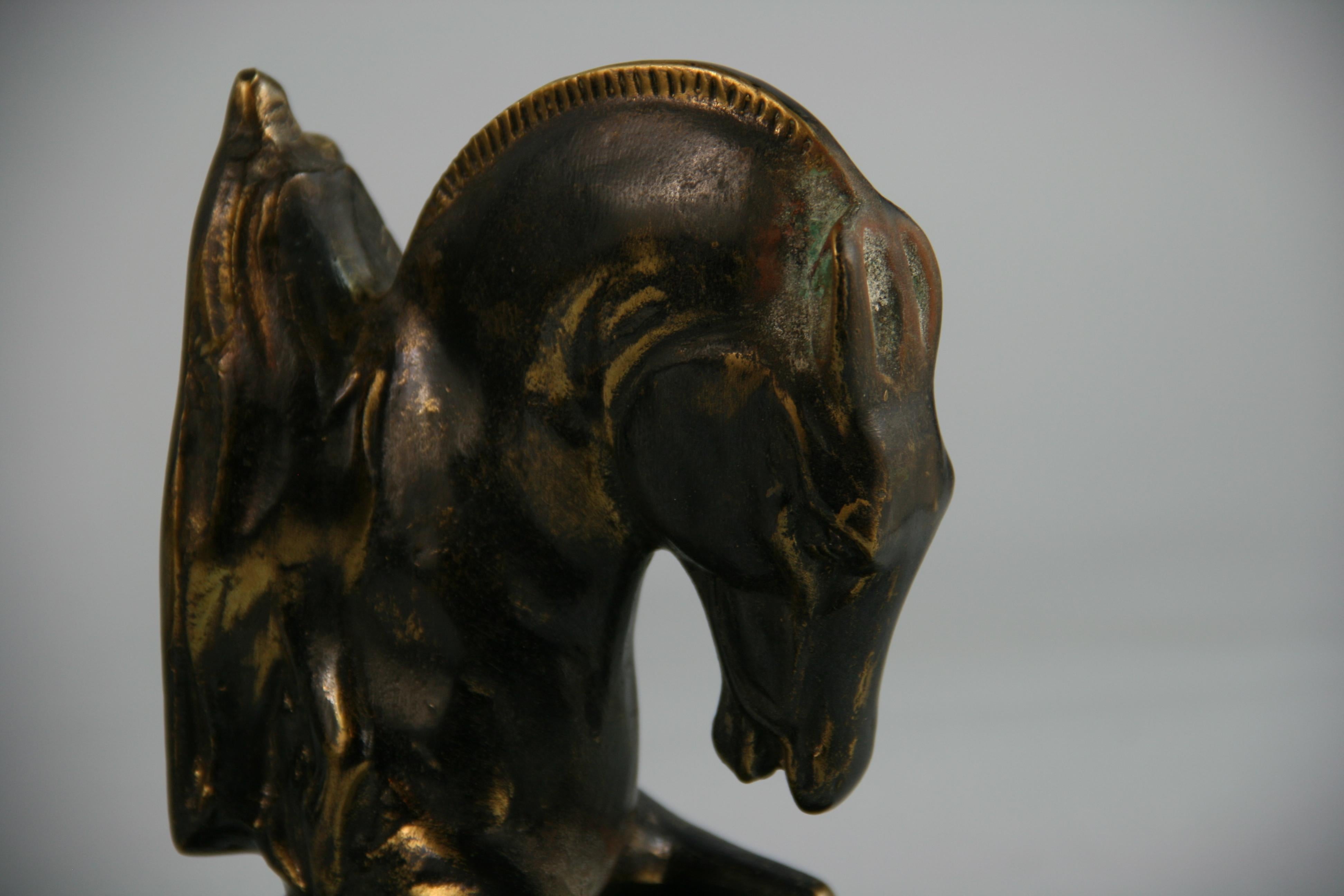 Mid-20th Century Pair Horse Bookends on Black Marble Base