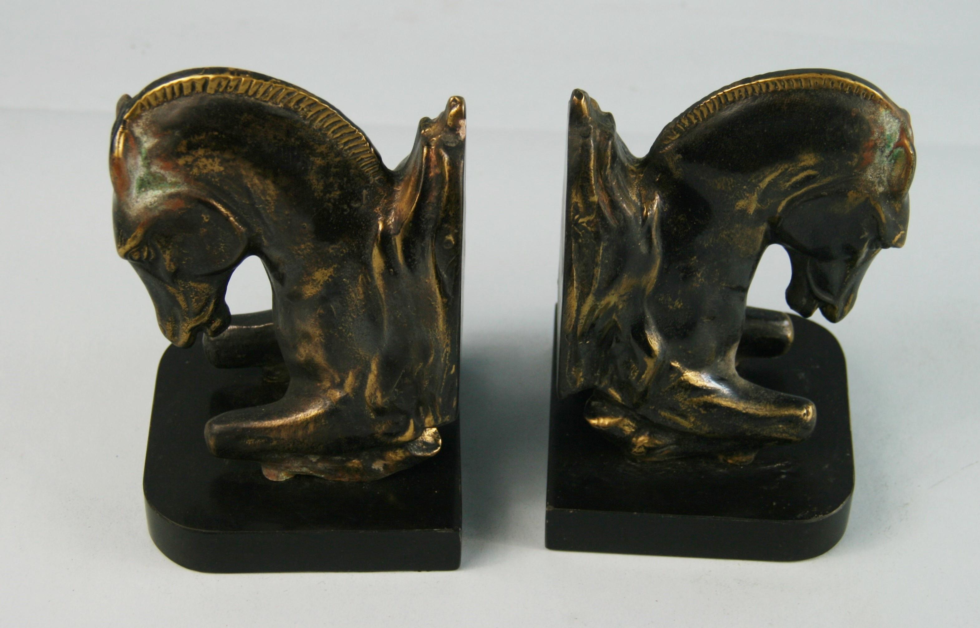 Pair Horse Bookends on Black Marble Base 3