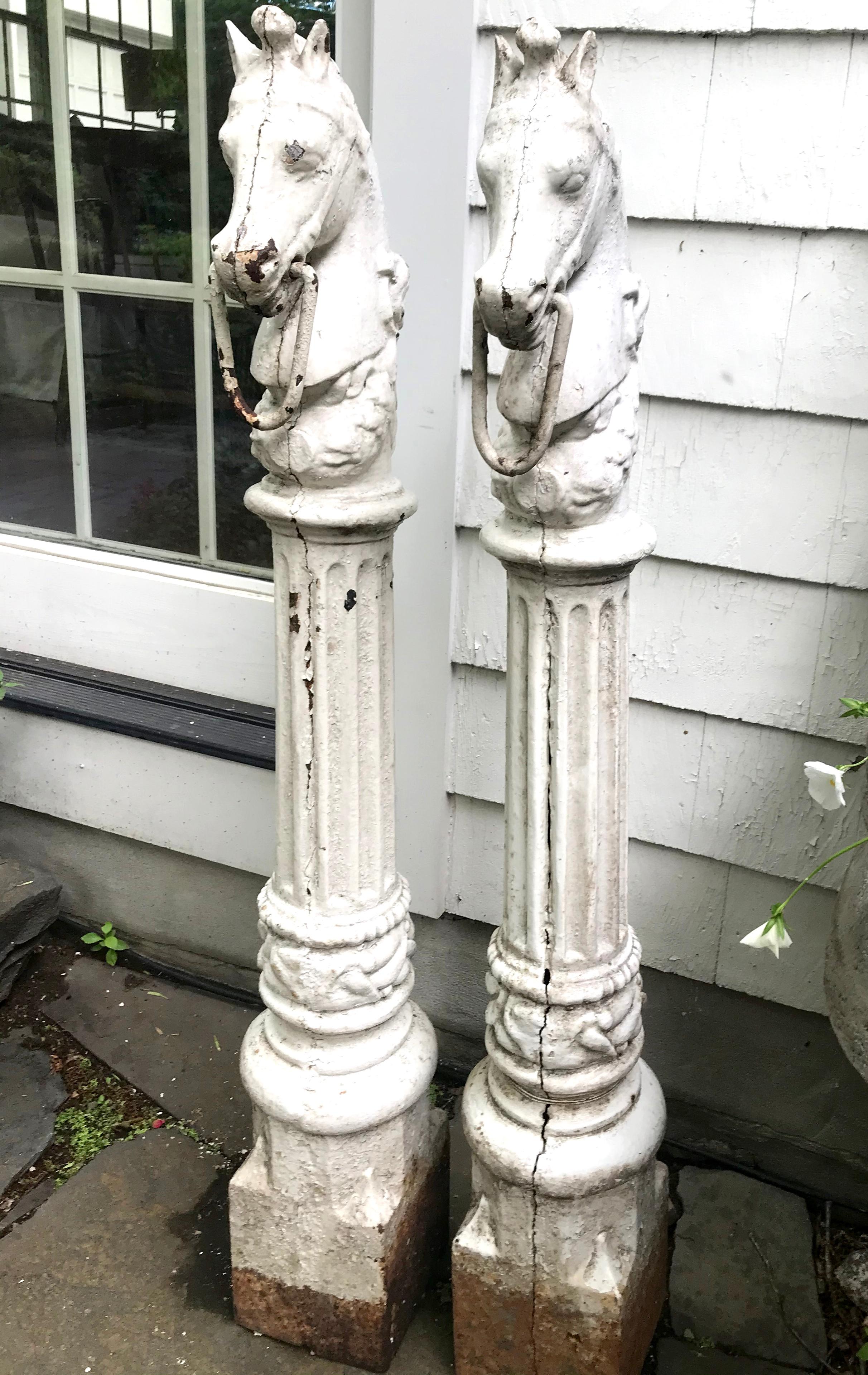 Iron Pair of Horse Head Hitching Posts