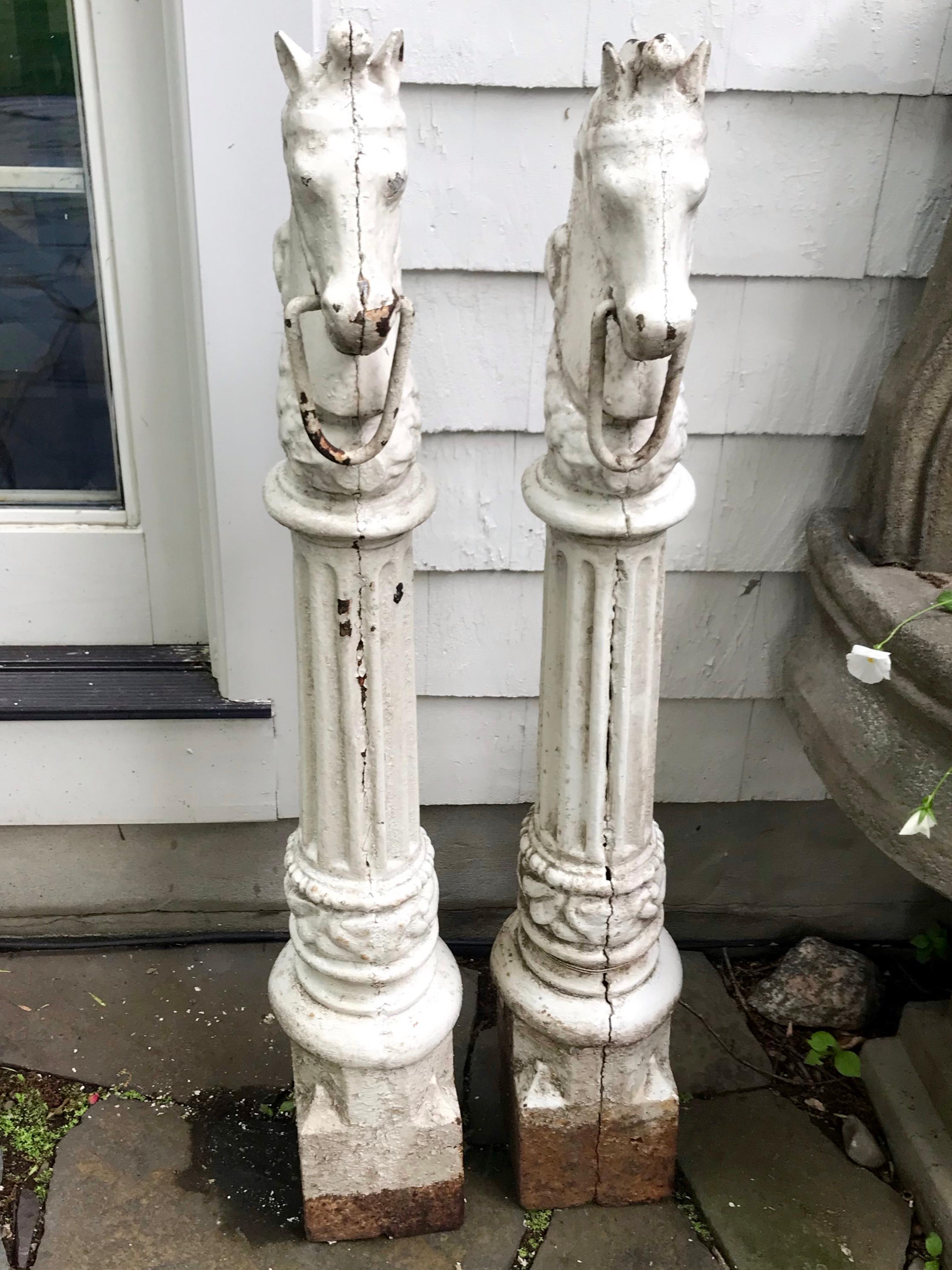 Pair of Horse Head Hitching Posts In Good Condition In New York, NY