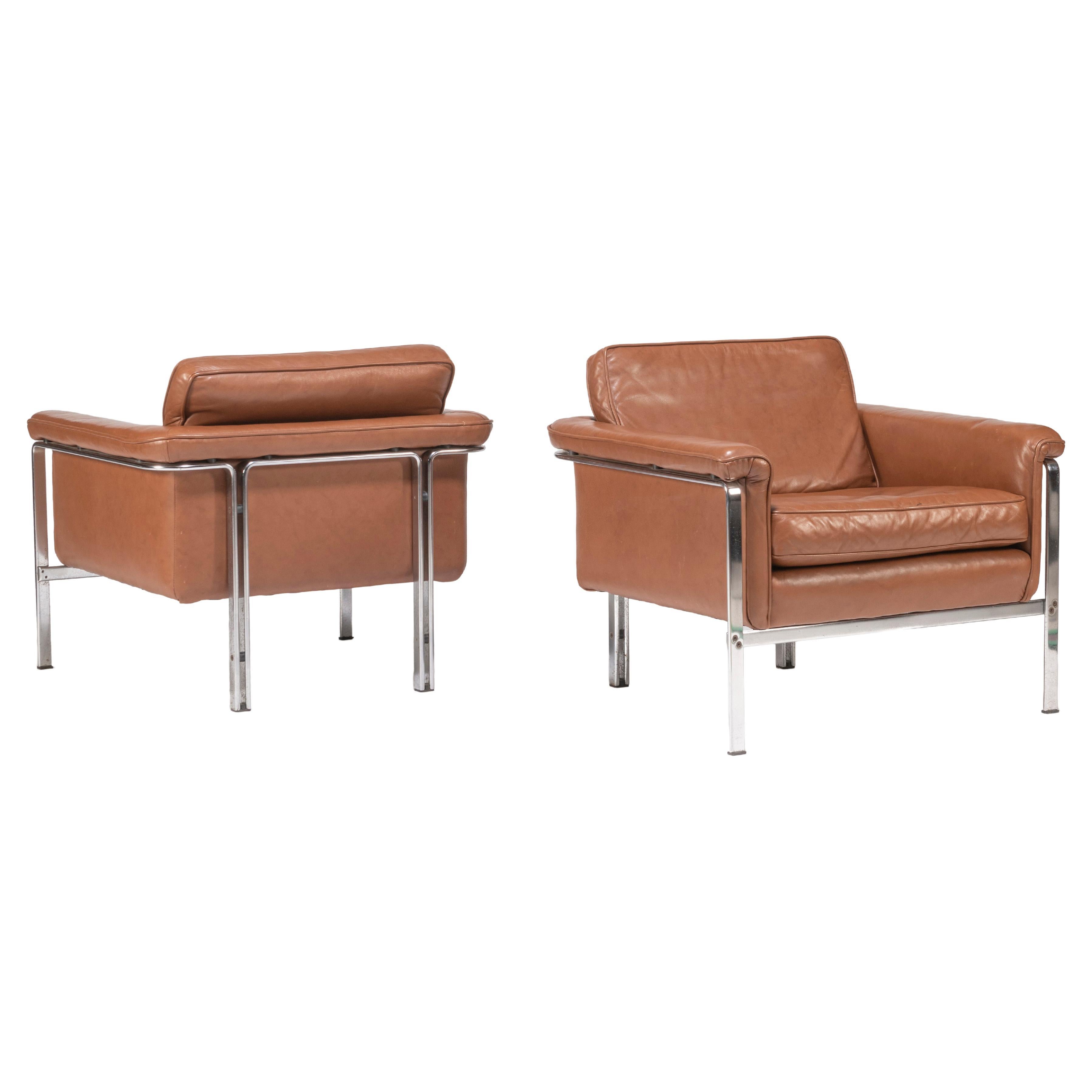 Pair Horst Brüning for Kill International Leather Lounge Chairs For Sale
