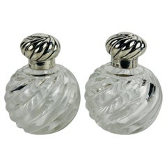 Antique Pair, Horton & Allday Sterling Silver & Swirled Glass Perfume Bottles C. 1893