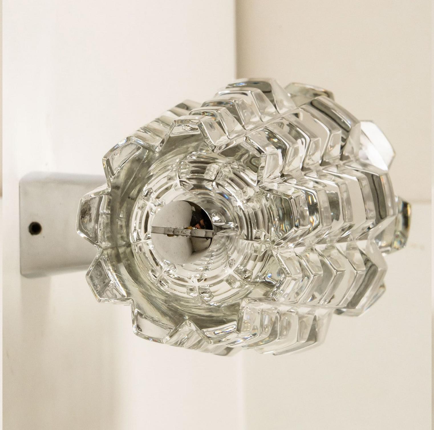 Crystal Pair Hourglass Shaped Chrome Wall Sconce, France, Europe, 1970s For Sale