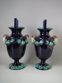 Pair of Hugo Lonitz Majolica Satyr Vases