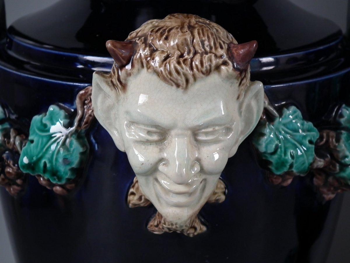 Pair of Hugo Lonitz Majolica Satyr Vases For Sale 2