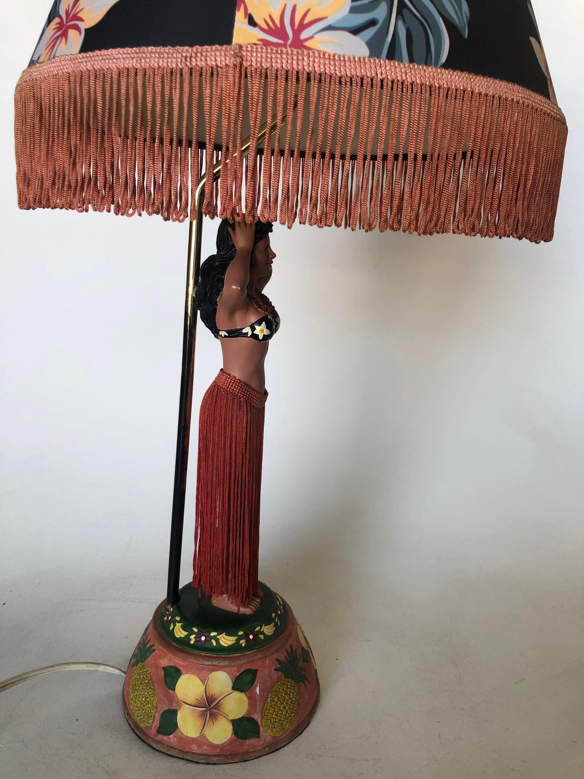 Pair of Hula Girl Resin Table Lamp with Floral Fringe Lamp Shades 2