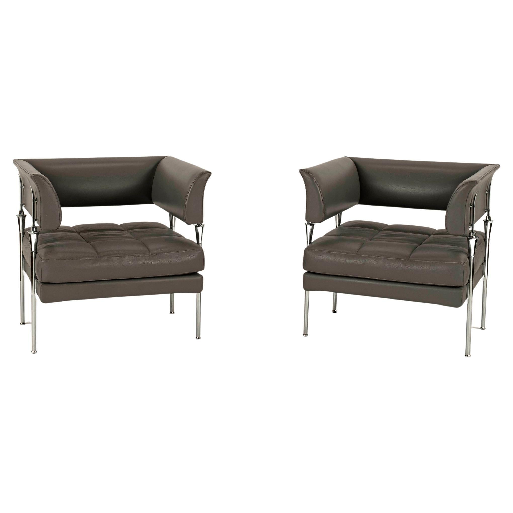 Pair Hydra Castor Leather Chairs by Luca Scacchetti for Poltrona Frau For Sale