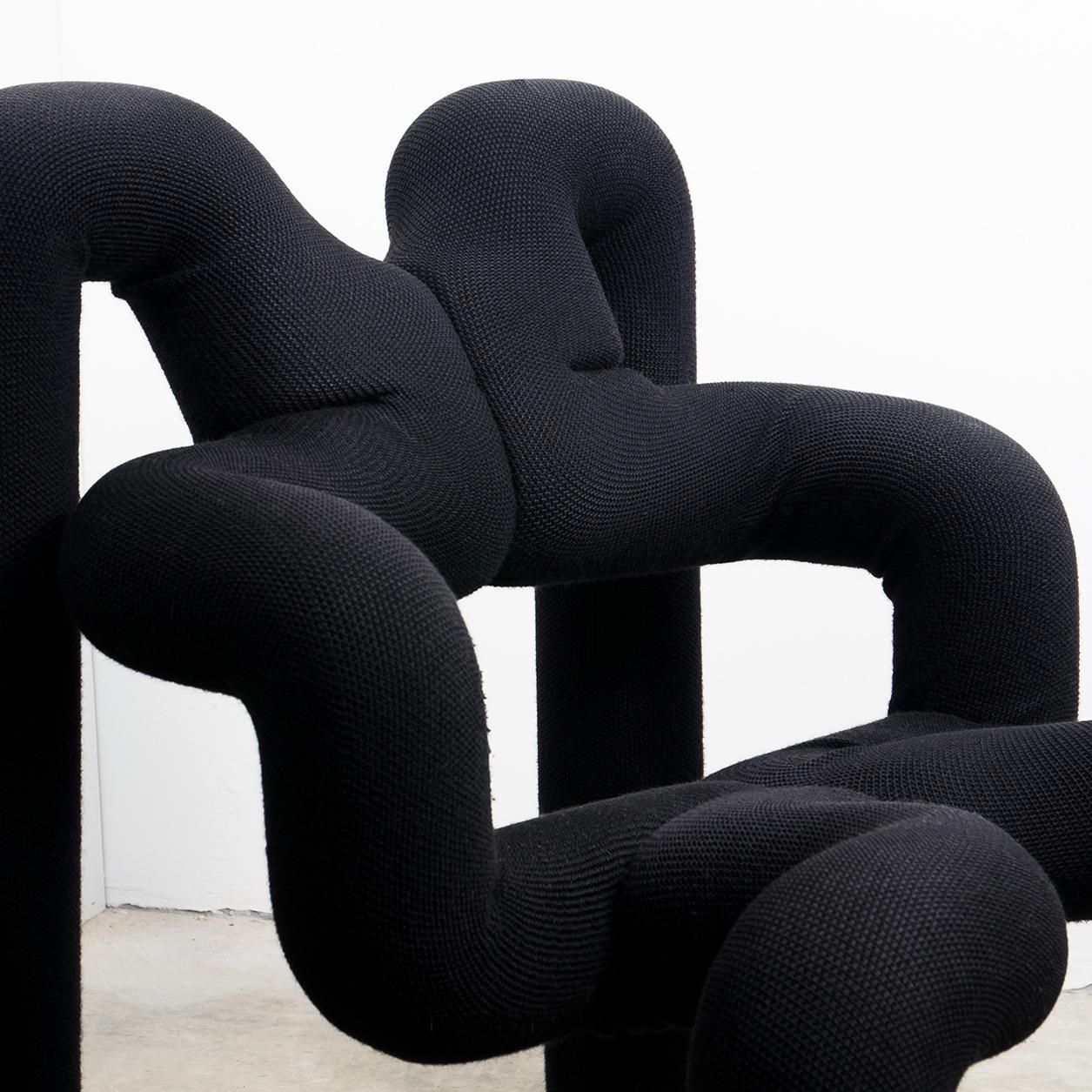 Wool Pair Iconic Black Stokke Armchairs by Terje Ekstrom, Norway, 1980s For Sale