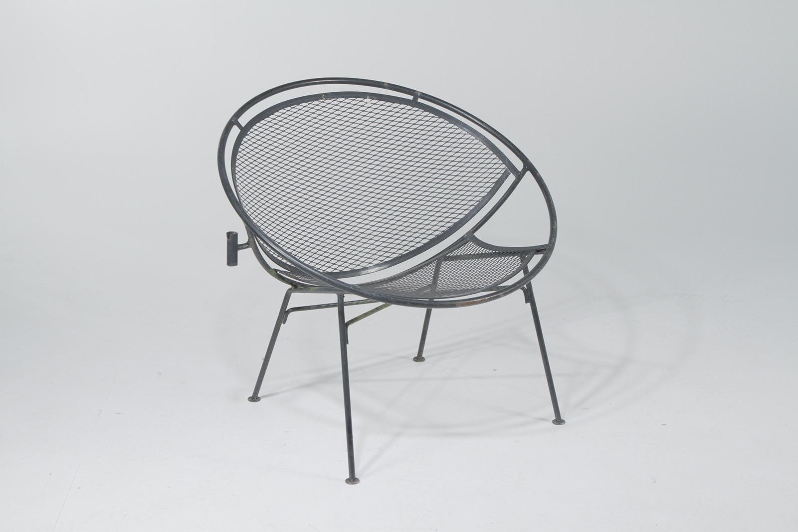 Mid-20th Century Iconic Salterini Mid-Century Modern Patio Chairs with Attached Side Table, Pair