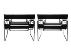 Pair Iconic Wassily Chairs B3, Marcel Breuer for Knoll, Black Leather, Signed