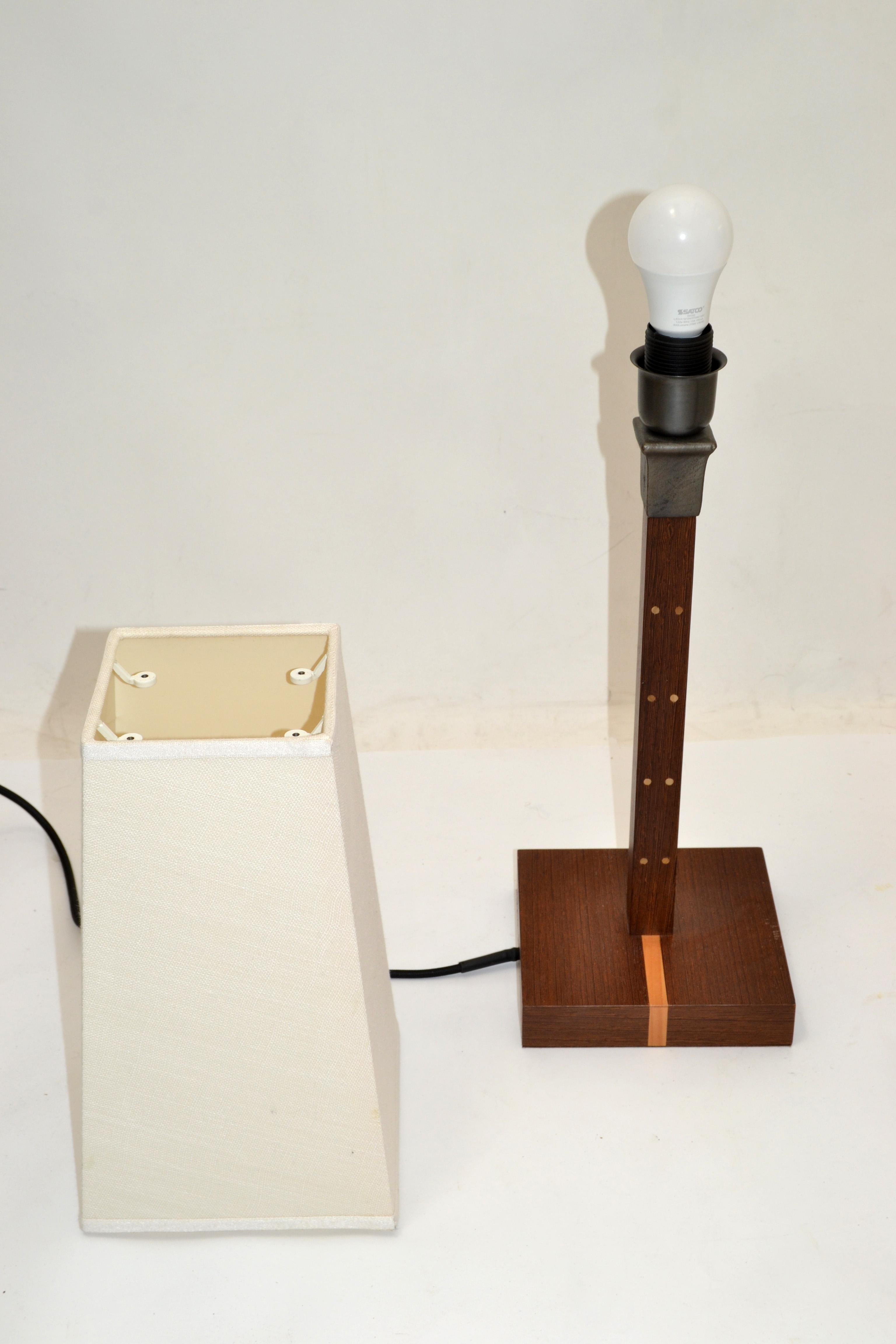 Pair, Ida Table Lamp Wenge Wood & Bronze Signed Romeo Sozzi for Promemoria Italy For Sale 1