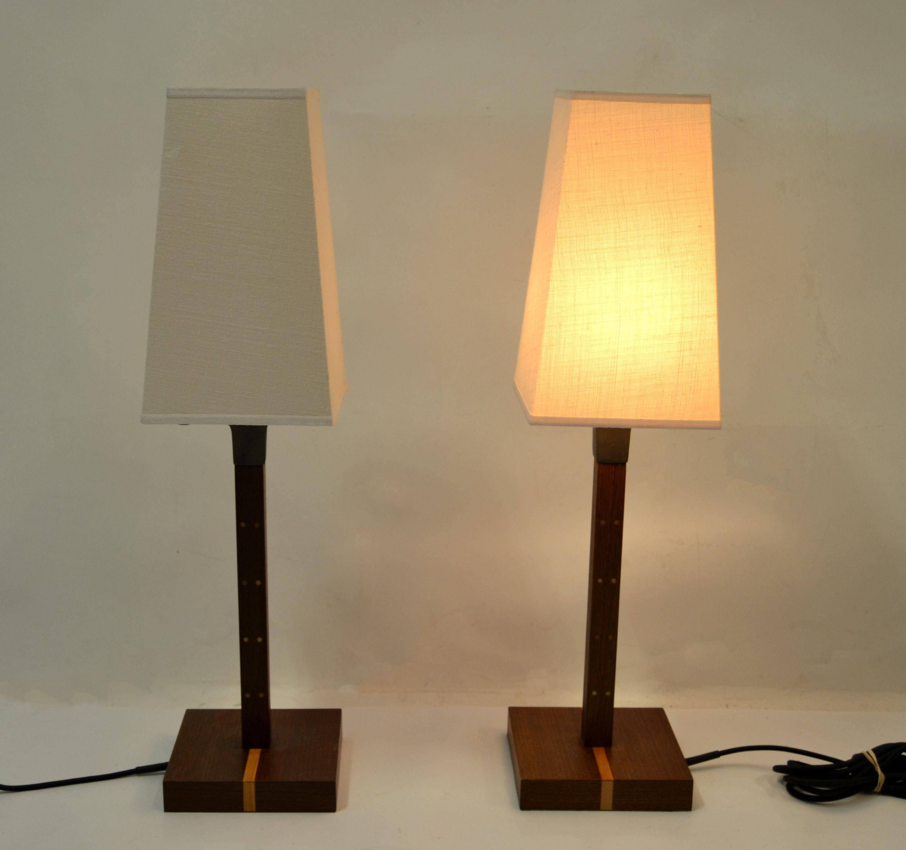 Pair, Ida Table Lamp Wenge Wood & Bronze Signed Romeo Sozzi for Promemoria Italy For Sale 5