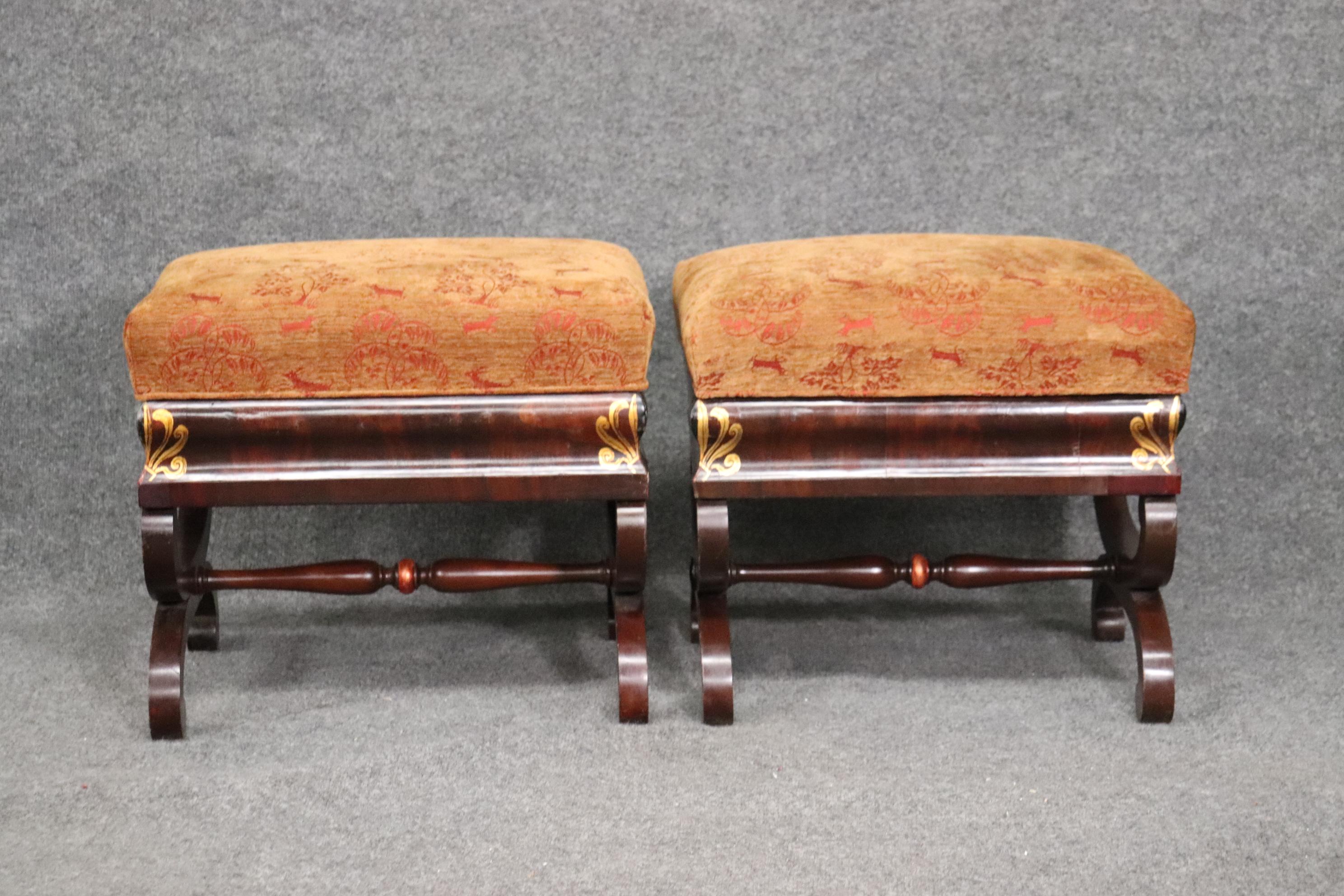 American Pair If Empire Stools with Gold Gilded Anthemia circa 1840s