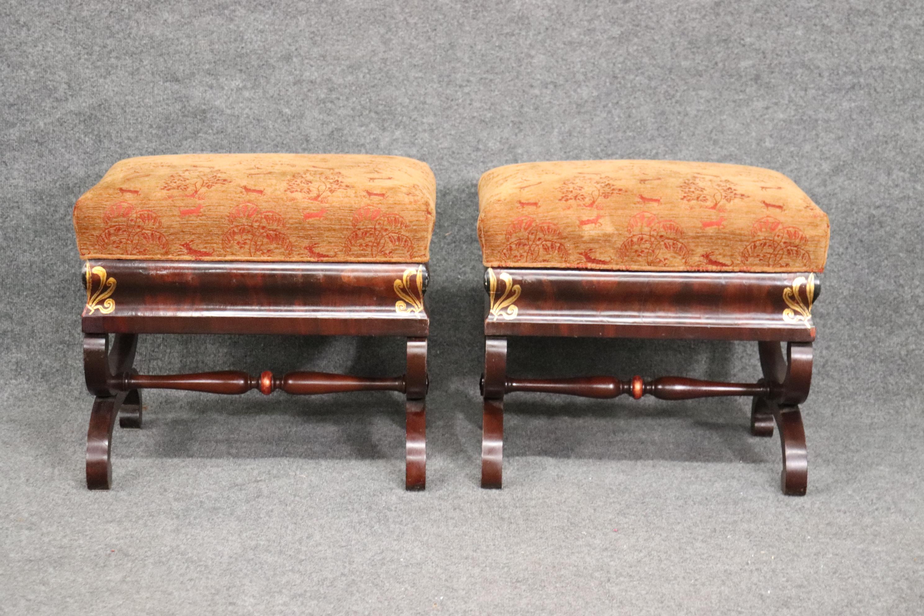Pair If Empire Stools with Gold Gilded Anthemia circa 1840s In Good Condition In Swedesboro, NJ