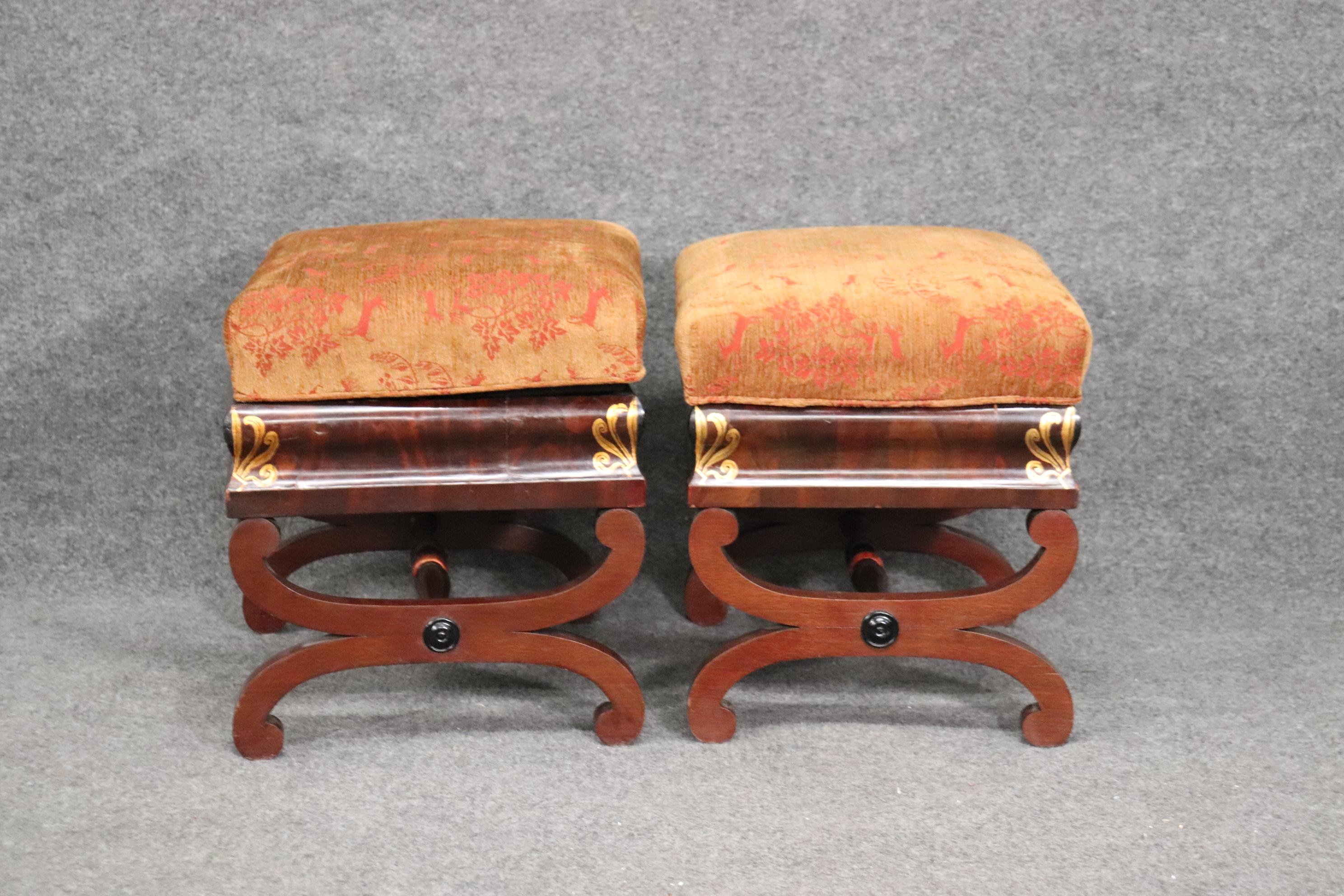 Mid-19th Century Pair If Empire Stools with Gold Gilded Anthemia circa 1840s