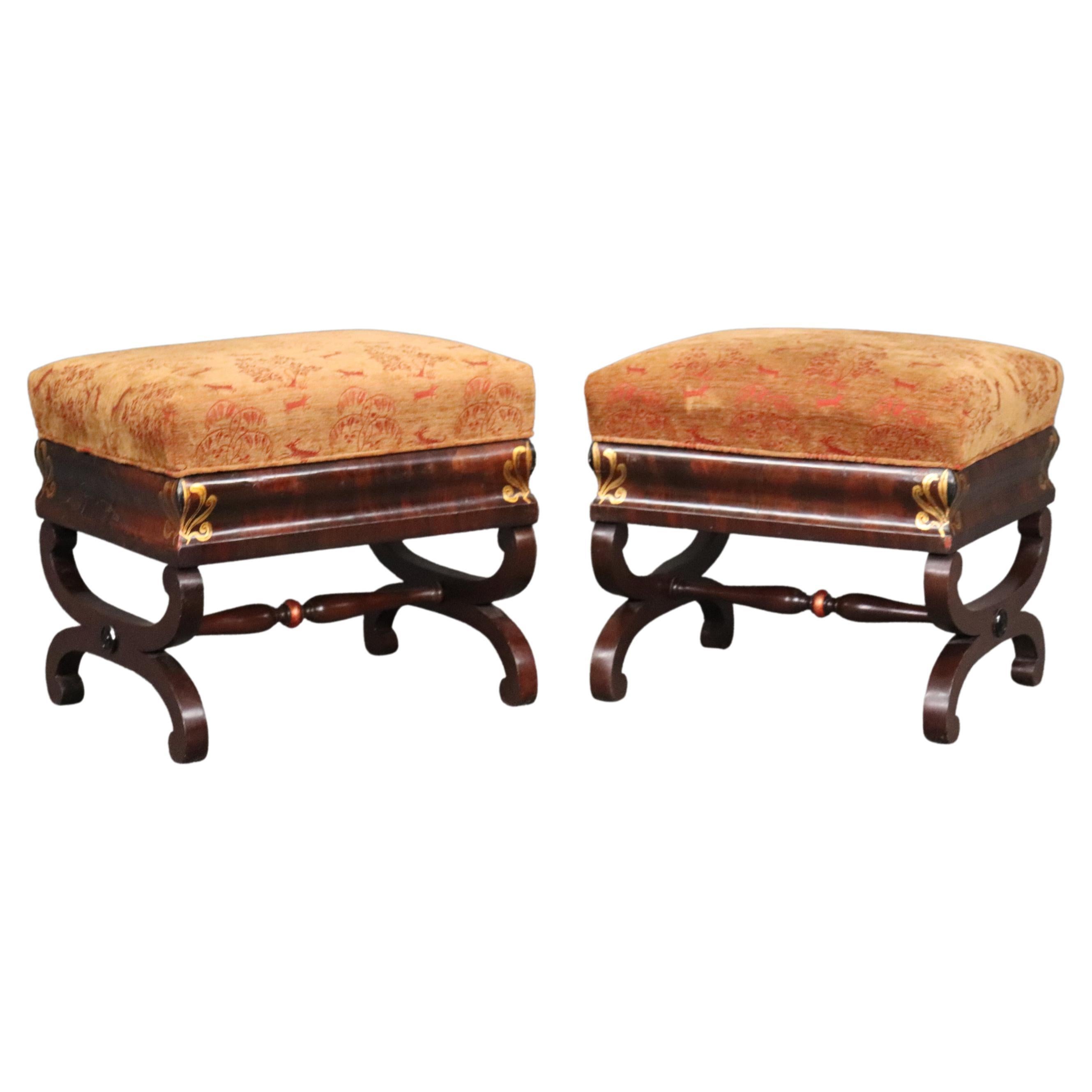Pair If Empire Stools with Gold Gilded Anthemia circa 1840s