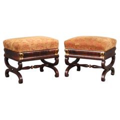 Pair If Empire Stools with Gold Gilded Anthemia circa 1840s