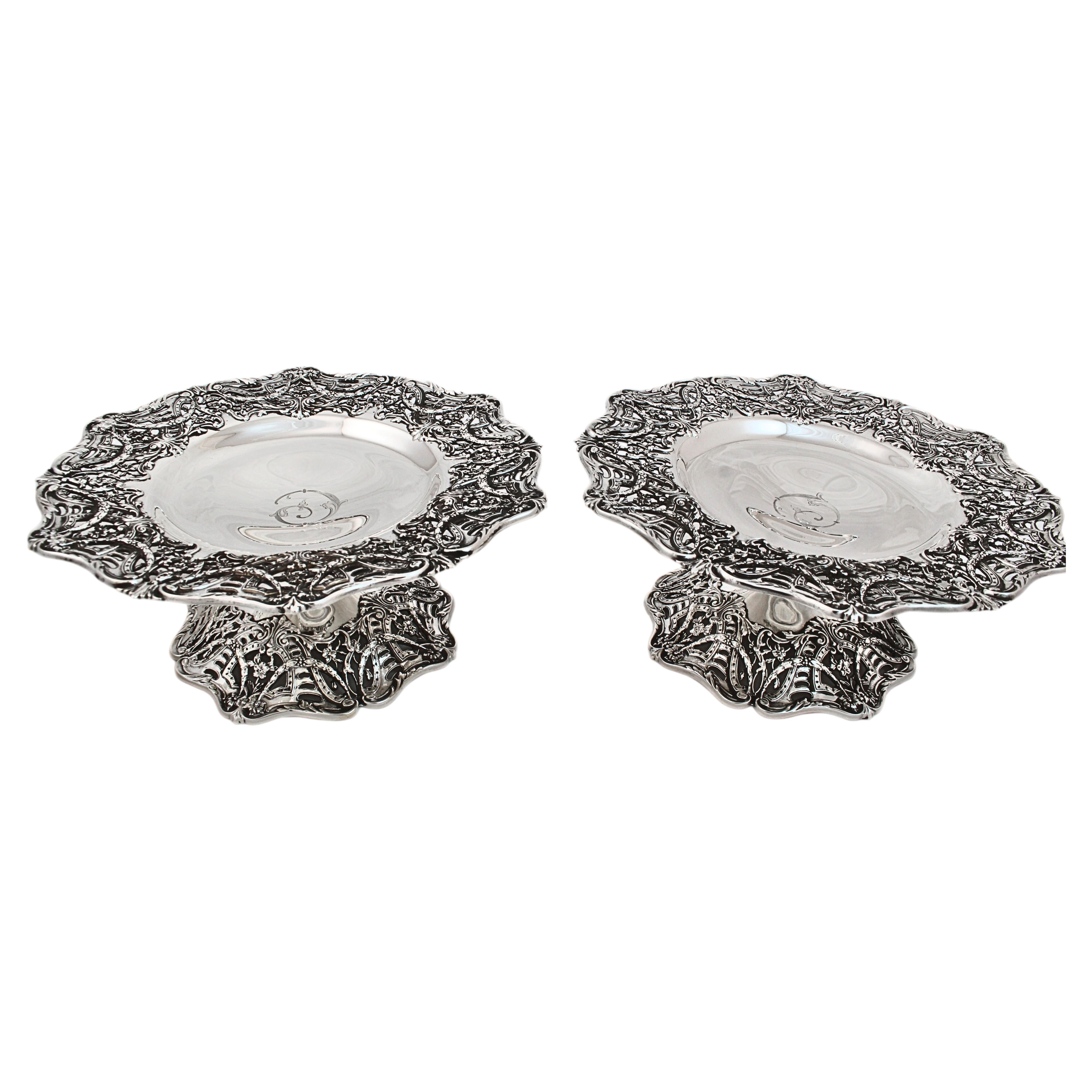 Pair if Sterling Silver Compotes For Sale